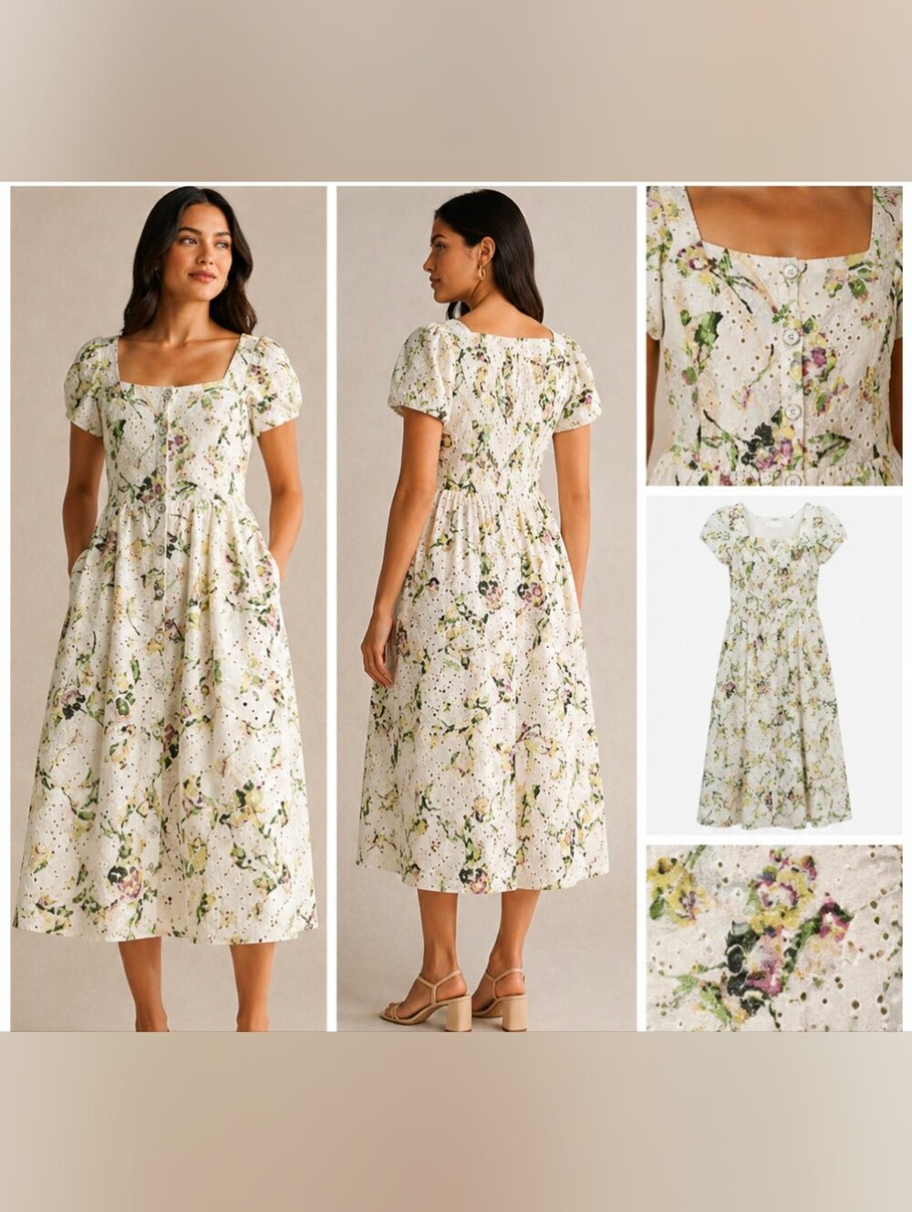 Adyson Parker Floral Eyelet Button-Front Midi Dress | Size M | 100% Cotton | RTR